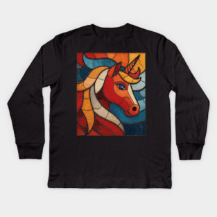 The Mythic Steed | A Stained Glass Unicorn Kids Long Sleeve T-Shirt