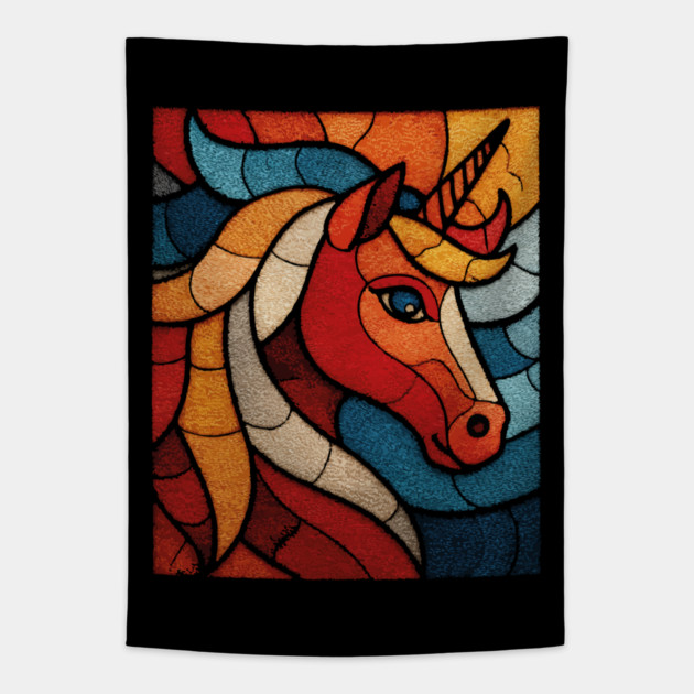 The Mythic Steed | A Stained Glass Unicorn Tapestry by TuncGK