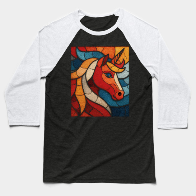 The Mythic Steed | A Stained Glass Unicorn Baseball T-Shirt by TuncGK
