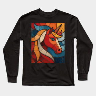 The Mythic Steed | A Stained Glass Unicorn Long Sleeve T-Shirt