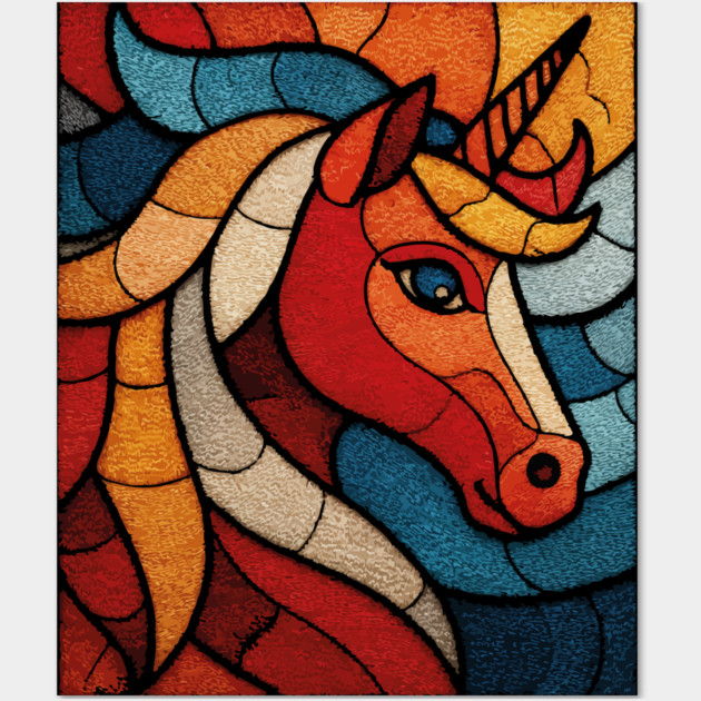 The Mythic Steed | A Stained Glass Unicorn Wall Art by TuncGK