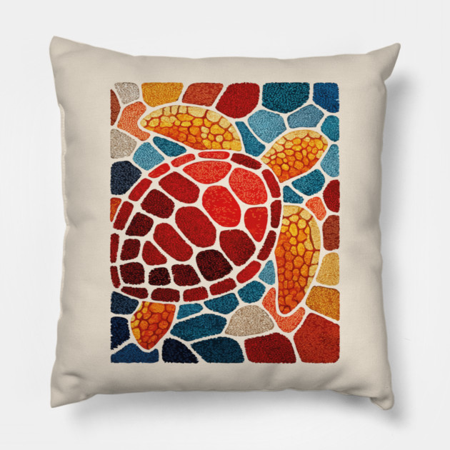 The Ocean Elder | A Sea Turtle Mosaic Pillow by TuncGK