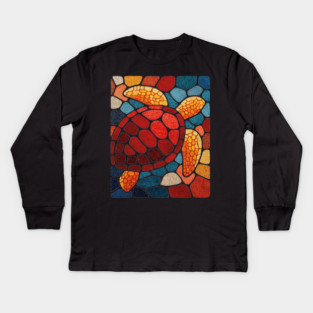 The Ocean Elder | A Sea Turtle Mosaic Kids Long Sleeve T-Shirt