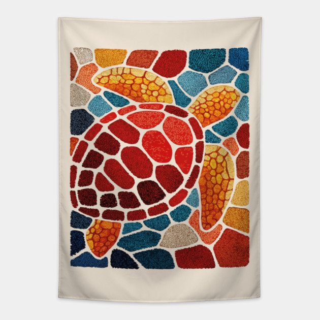 The Ocean Elder | A Sea Turtle Mosaic Tapestry by TuncGK