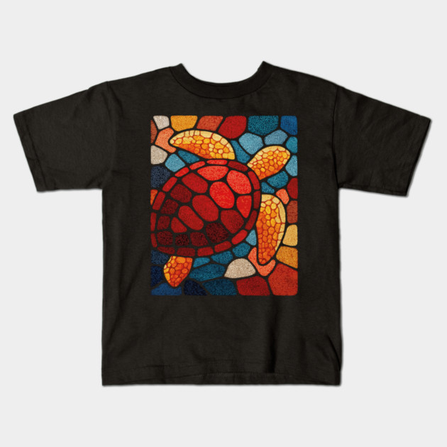 The Ocean Elder | A Sea Turtle Mosaic Kids T-Shirt by TuncGK