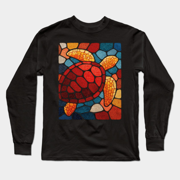 The Ocean Elder | A Sea Turtle Mosaic Long Sleeve T-Shirt by TuncGK