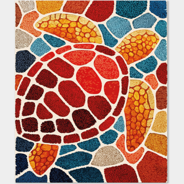 The Ocean Elder | A Sea Turtle Mosaic Wall Art by TuncGK