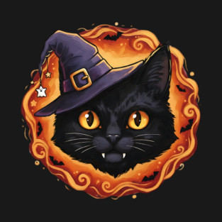 Halloween Cat Wearing a Witch Hat T-Shirt