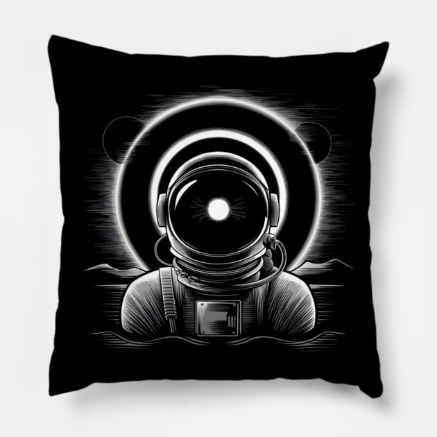Astronaut Eclipse Black and White Space Artwork Sci-Fi Gift Pillow by MakerMind8.2