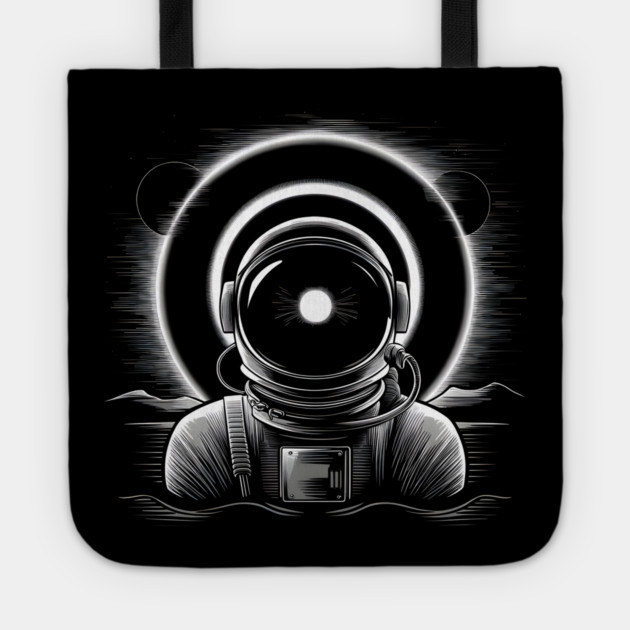 Astronaut Eclipse Black and White Space Artwork Sci-Fi Gift Tote by MakerMind8.2