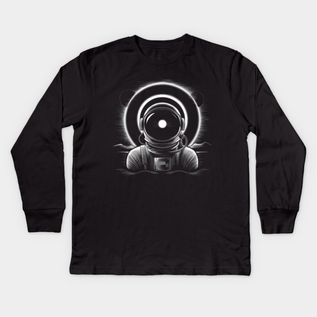 Astronaut Eclipse Black and White Space Artwork Sci-Fi Gift Kids Long Sleeve T-Shirt by MakerMind8.2