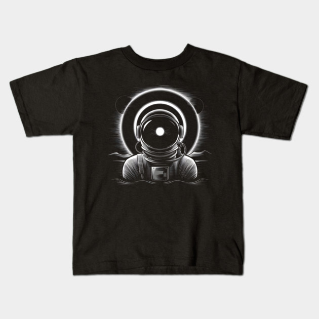 Astronaut Eclipse Black and White Space Artwork Sci-Fi Gift Kids T-Shirt by MakerMind8.2