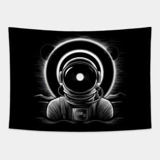 Astronaut Eclipse Black and White Space Artwork Sci-Fi Gift Tapestry