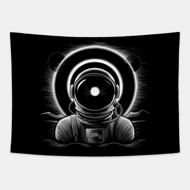 Astronaut Eclipse Black and White Space Artwork Sci-Fi Gift Tapestry by MakerMind8.2