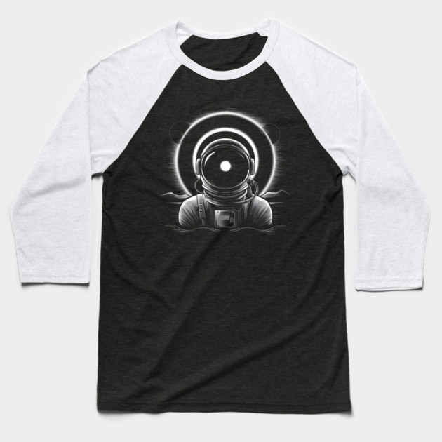 Astronaut Eclipse Black and White Space Artwork Sci-Fi Gift Baseball T-Shirt by MakerMind8.2