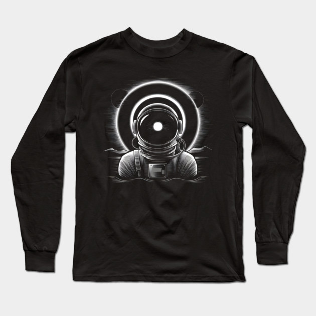 Astronaut Eclipse Black and White Space Artwork Sci-Fi Gift Long Sleeve T-Shirt by MakerMind8.2