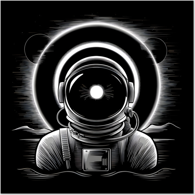 Astronaut Eclipse Black and White Space Artwork Sci-Fi Gift Wall Art by MakerMind8.2