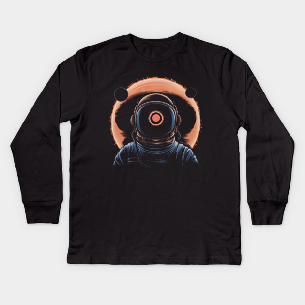 Astronaut Eclipse Space Artwork Cosmic Sci-Fi Gift Graphic Kids Long Sleeve T-Shirt by MakerMind8.2