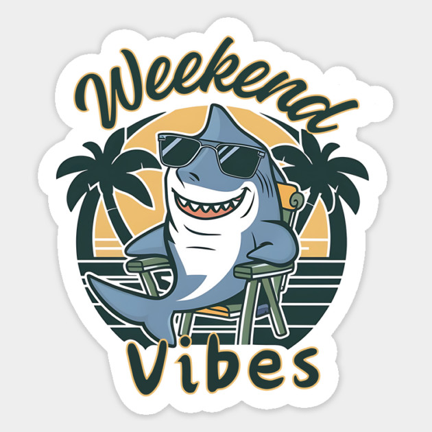 Weekend Vibes Shark – Beachside Chill Sticker by Inkarti