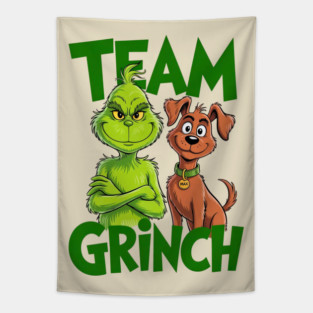 Team Grinch with Max Dog Christmas Funny Holiday Tapestry