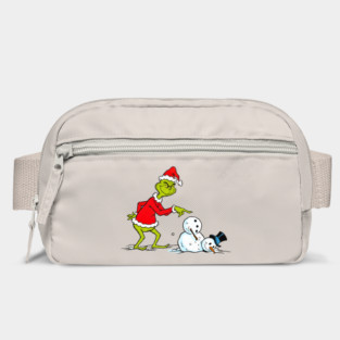 The Grinch Knocking Down Snowman Funny Christmas Holiday Bag