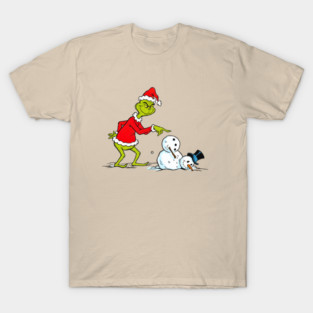 The Grinch Knocking Down Snowman Funny Christmas Holiday T-Shirt