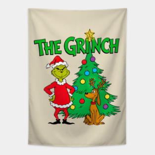 The Grinch and Max by Christmas Tree Holiday Tapestry