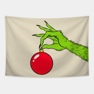 The Grinch Hand Holding Red Christmas Ornament Holiday Tapestry