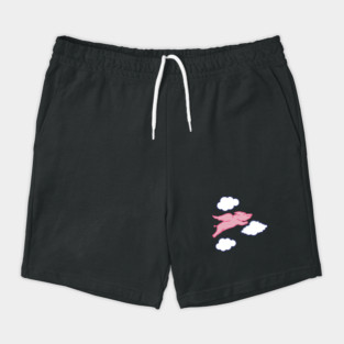 When Pigs Fly – Whimsical Pink Winged Pig with Clouds Shorts