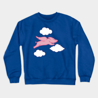When Pigs Fly – Whimsical Pink Winged Pig with Clouds Crewneck Sweatshirt