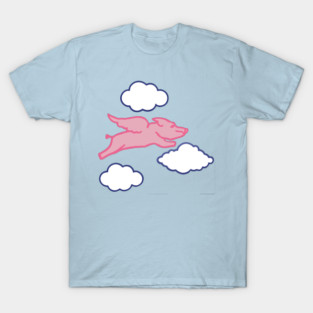 When Pigs Fly – Whimsical Pink Winged Pig with Clouds T-Shirt