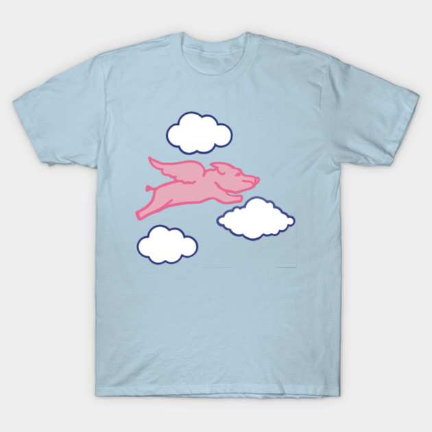 When Pigs Fly – Whimsical Pink Winged Pig with Clouds T-Shirt by DonWillisJrArt