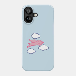 When Pigs Fly – Whimsical Pink Winged Pig with Clouds Phone Case