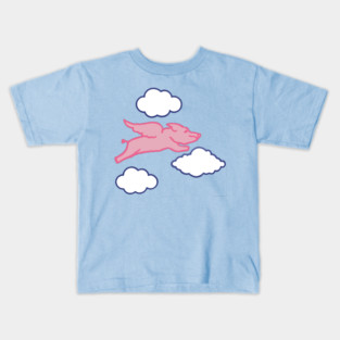 When Pigs Fly – Whimsical Pink Winged Pig with Clouds Kids T-Shirt