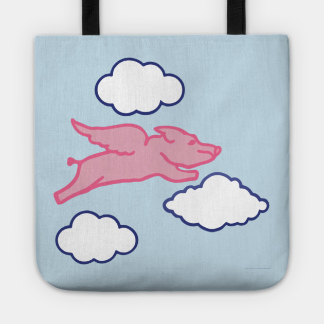 When Pigs Fly – Whimsical Pink Winged Pig with Clouds Tote by DonWillisJrArt