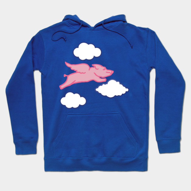 When Pigs Fly – Whimsical Pink Winged Pig with Clouds Hoodie by DonWillisJrArt