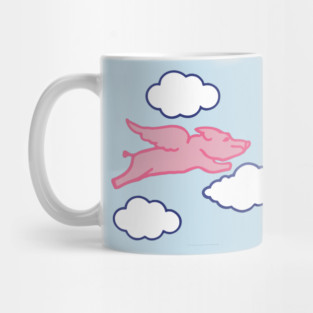 When Pigs Fly – Whimsical Pink Winged Pig with Clouds Mug