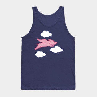 When Pigs Fly – Whimsical Pink Winged Pig with Clouds Tank Top