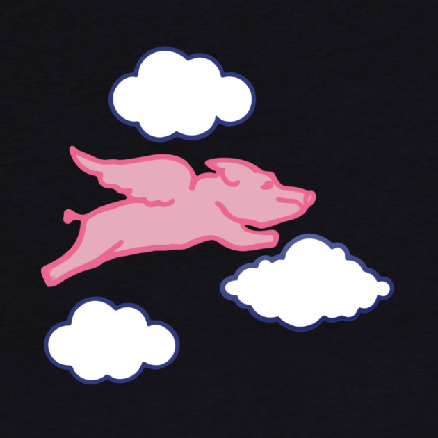 When Pigs Fly – Whimsical Pink Winged Pig with Clouds by DonWillisJrArt