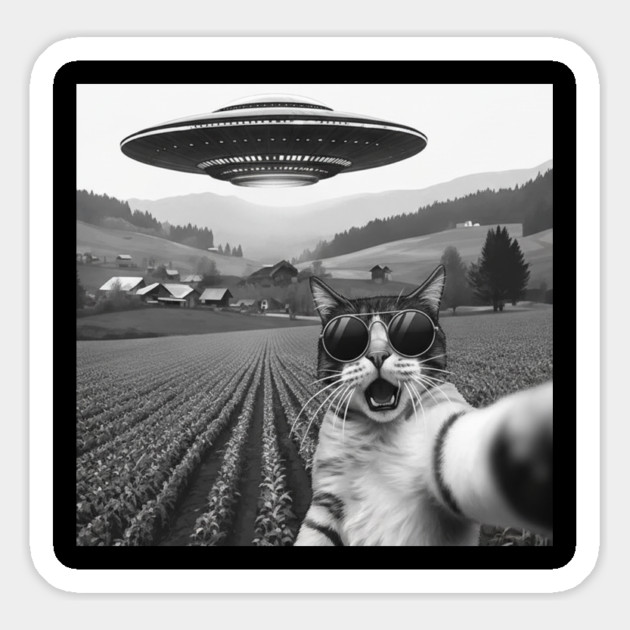 Cat Alien UFO Selfie - Funny Retro Pet Meme Novelty Magnet by OUTFITPAW