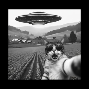Cat Alien UFO Selfie - Funny Retro Pet Meme Novelty Sticker