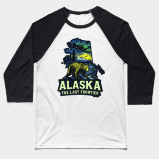 Alaska The Last Frontier Bear, Mountains, and Northern Lights Baseball T-Shirt