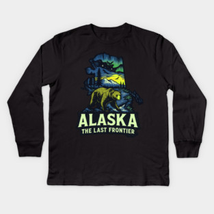 Alaska The Last Frontier Bear, Mountains, and Northern Lights Kids Long Sleeve T-Shirt