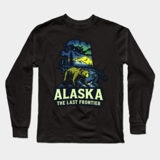 Alaska The Last Frontier Bear, Mountains, and Northern Lights Long Sleeve T-Shirt