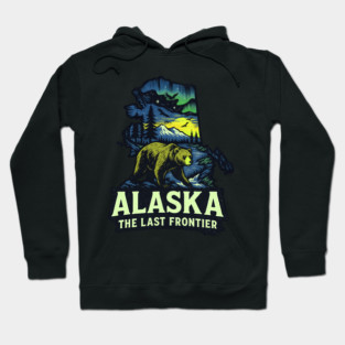 Alaska The Last Frontier Bear, Mountains, and Northern Lights Hoodie