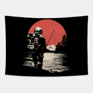 Cosmic Catch Astronaut Fishing Tapestry
