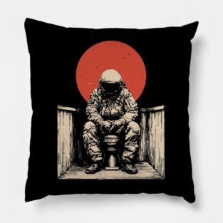 Cosmic Contemplation Astronaut on Toilet Pillow