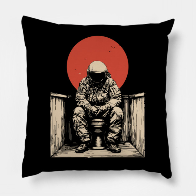 Cosmic Contemplation Astronaut on Toilet Pillow by TuncGK