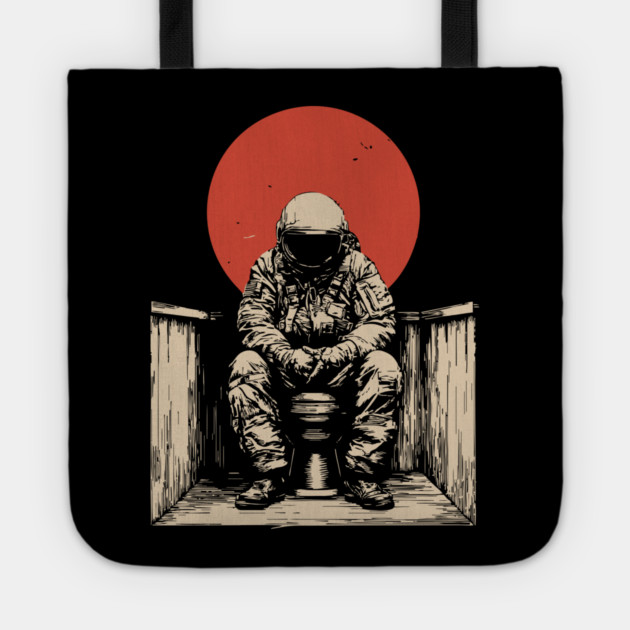 Cosmic Contemplation Astronaut on Toilet Tote by TuncGK