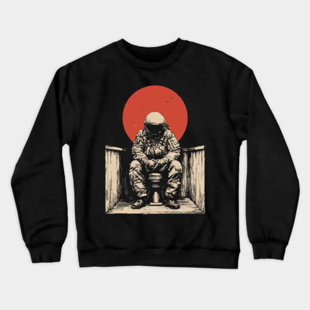 Cosmic Contemplation Astronaut on Toilet Crewneck Sweatshirt by TuncGK